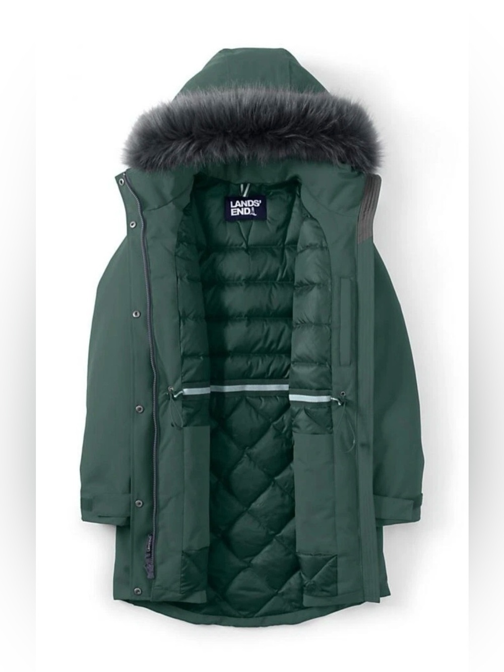 NWOT Lands End Expedition Down Parka Winter Coat Hooded Womens Forest Green 1X